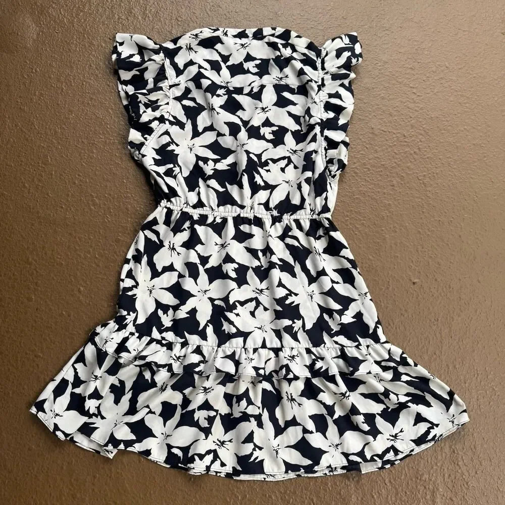 Joie Krystina Dress Sz M Ruffles Flutter Sleeve Summer White Black Floral $348 - Picture 8 of 13